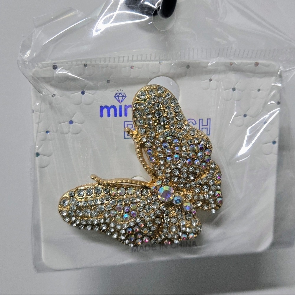 Golden & Clear, Mint Colorful Crystal Butterfly Brooch